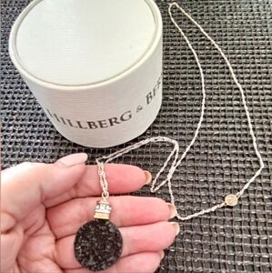 Hillberg & Berk Black Agate Stone Long Silver Necklace